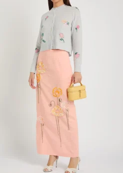 Norma floral-embroidered cotton and linen-blend midi skirt