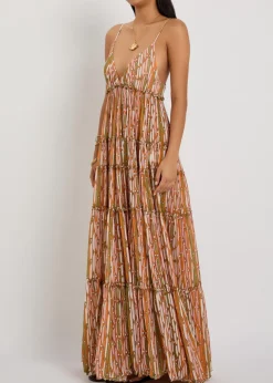 Nymph printed tiered stretch-tulle maxi dress