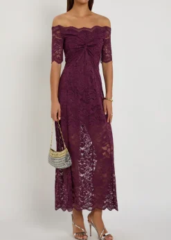 Off-the-shoulder lace maxi dress