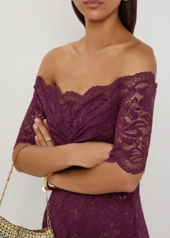 Off-the-shoulder lace maxi dress