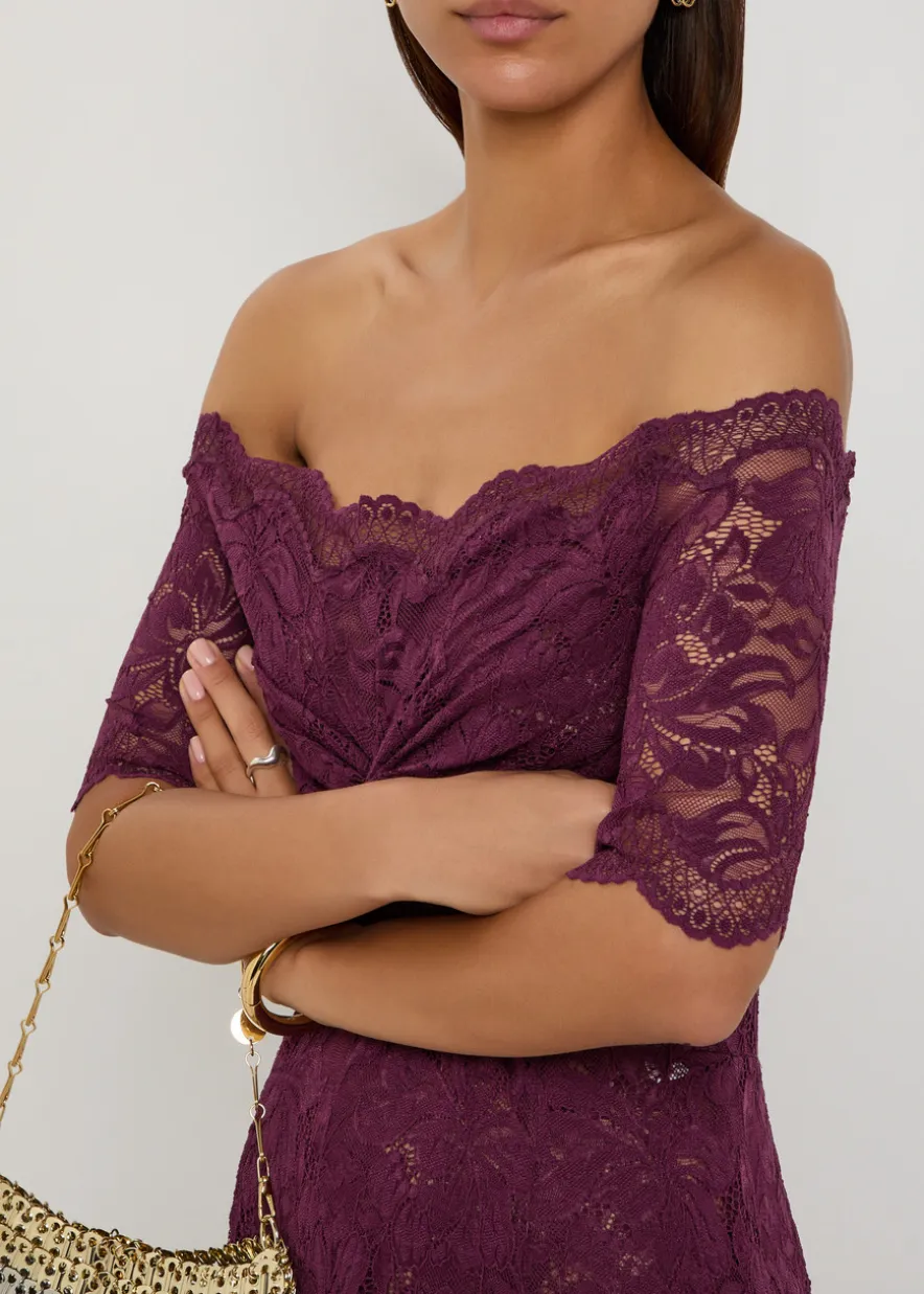 Off-the-shoulder lace maxi dress
