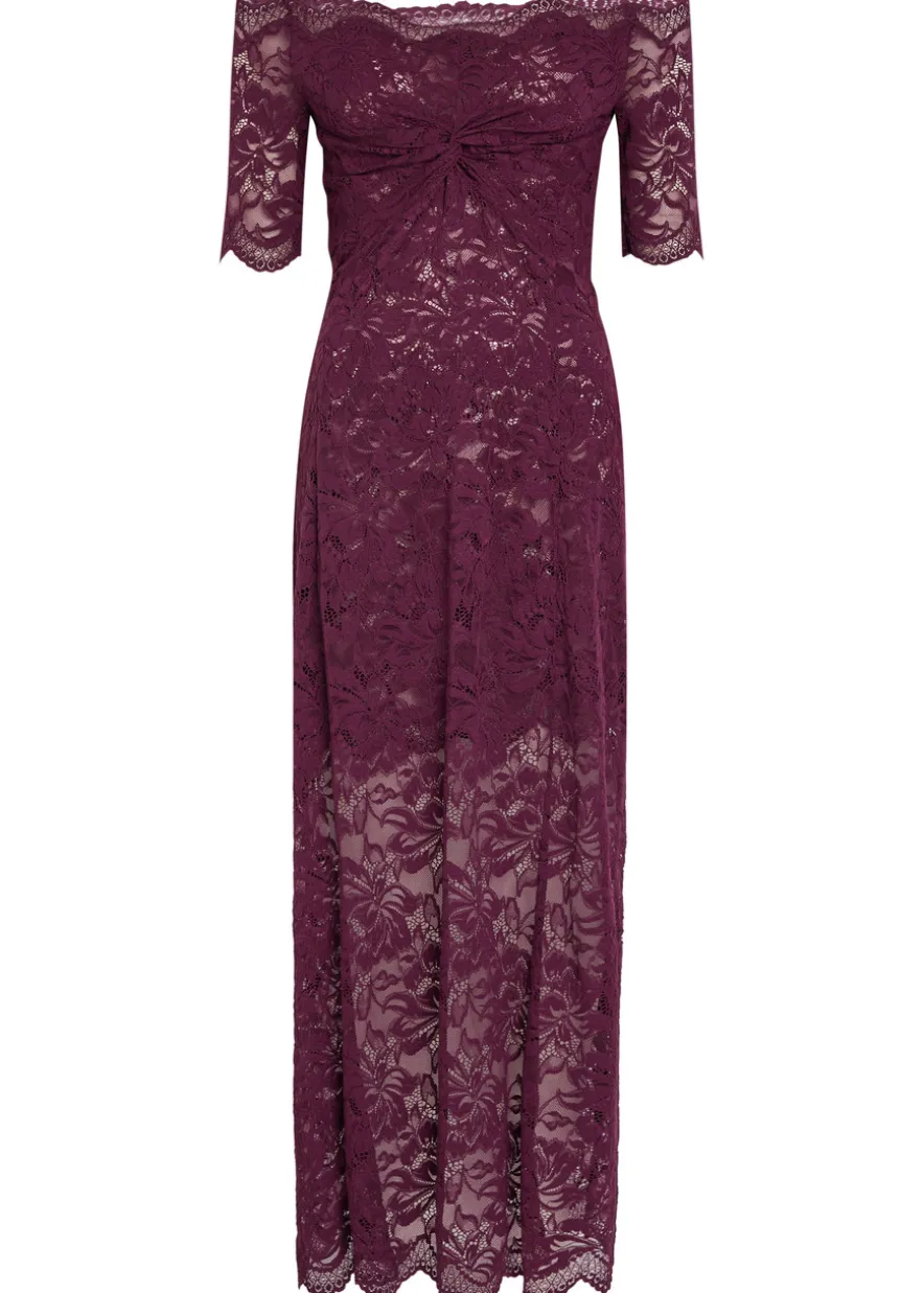 Off-the-shoulder lace maxi dress