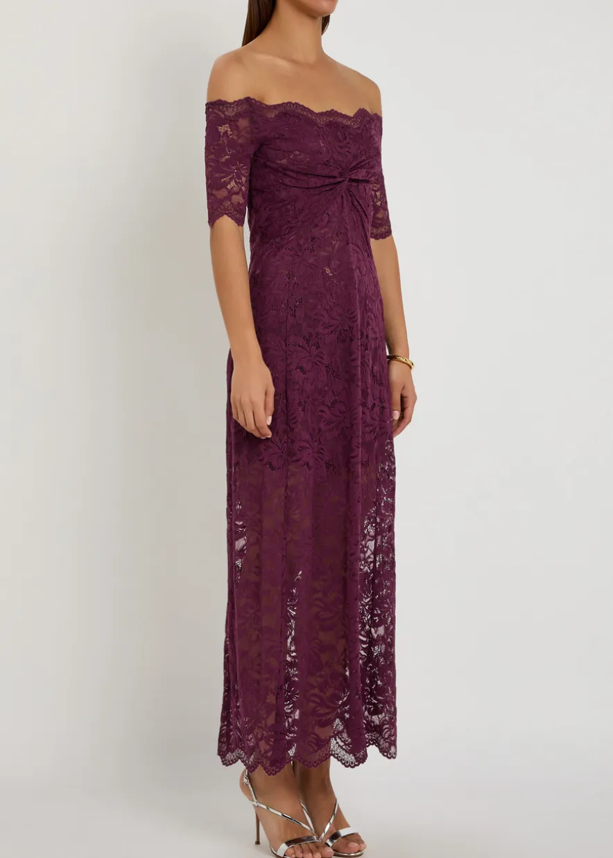 Off-the-shoulder lace maxi dress