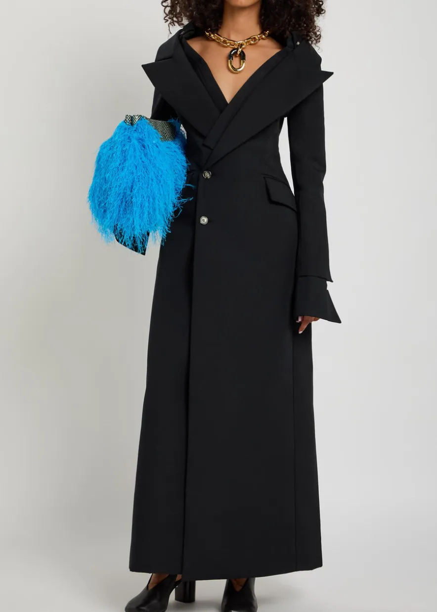 Off-the-shoulder maxi blazer dress