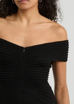 Off-the-shoulder ribbed wool midi dress