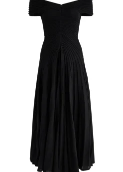 Off-the-shoulder ribbed wool midi dress