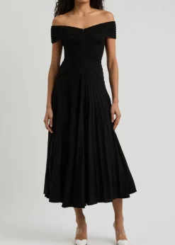 Off-the-shoulder ribbed wool midi dress