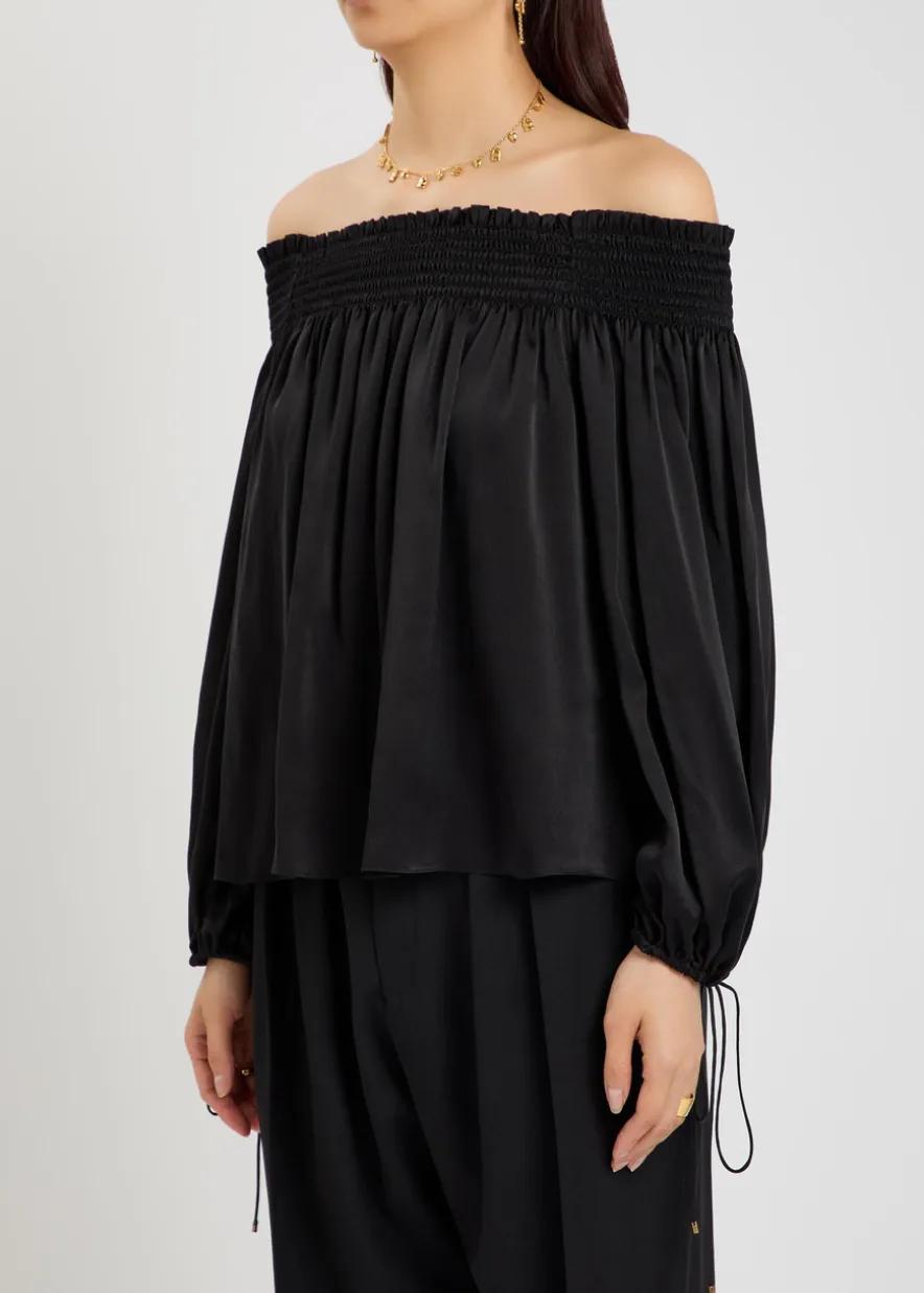 Off-the-shoulder silk top