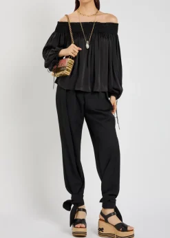 Off-the-shoulder silk top