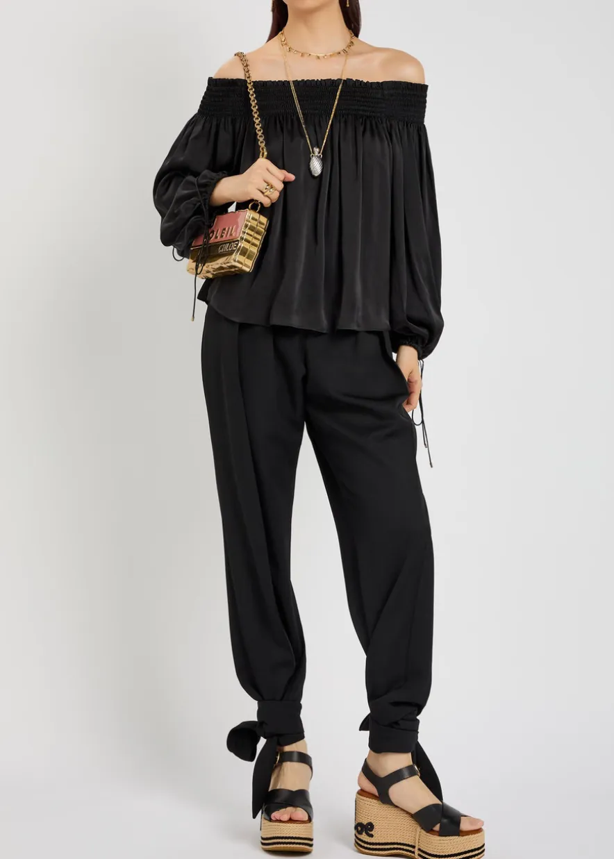 Off-the-shoulder silk top