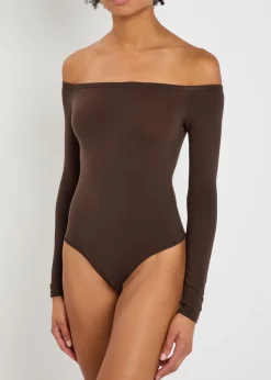 Off-the-shoulder stretch-nylon bodysuit