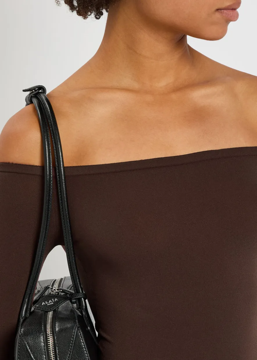 Off-the-shoulder stretch-nylon bodysuit
