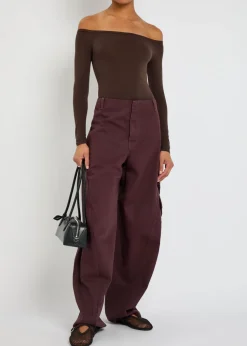 Off-the-shoulder stretch-nylon bodysuit
