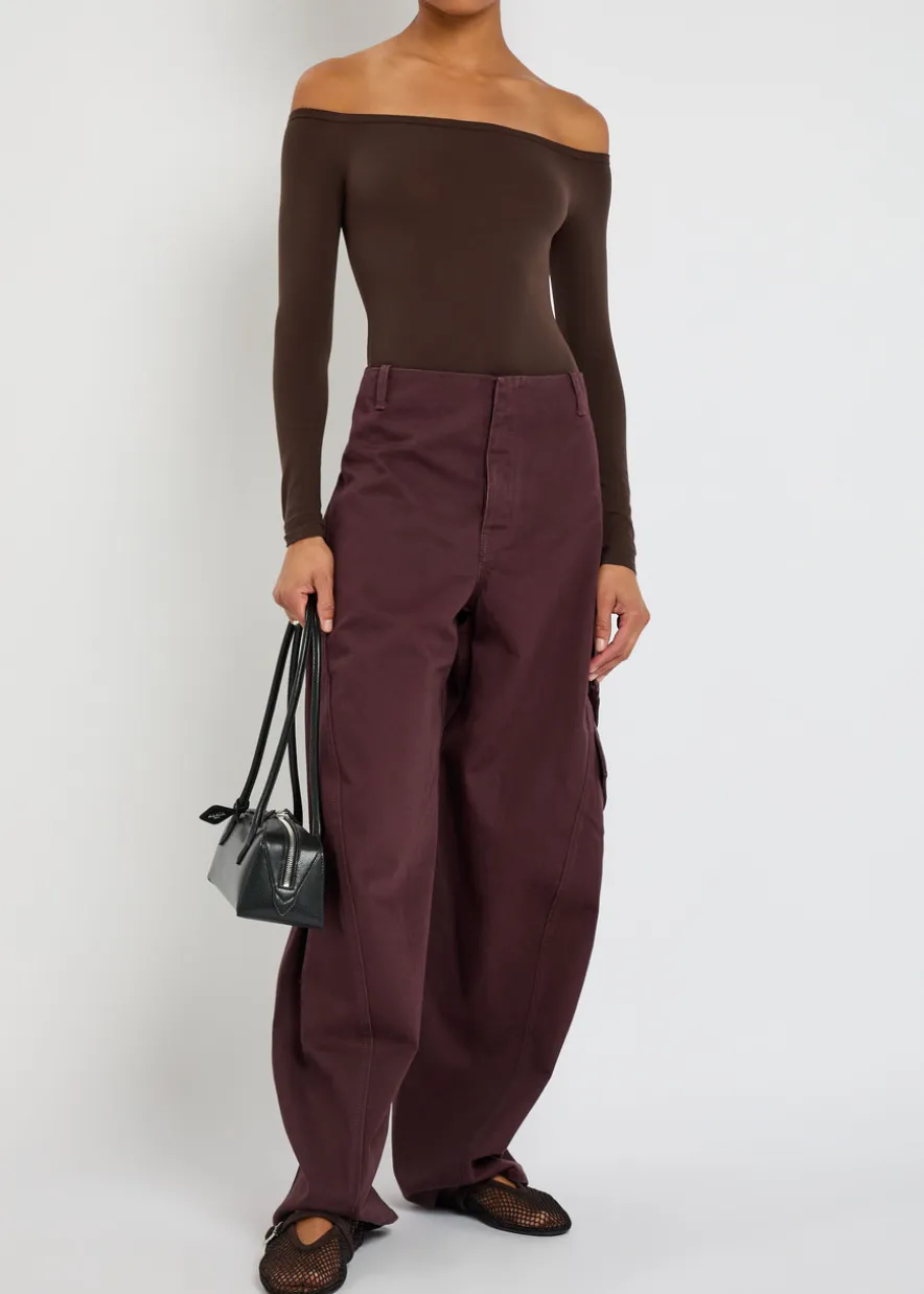 Off-the-shoulder stretch-nylon bodysuit