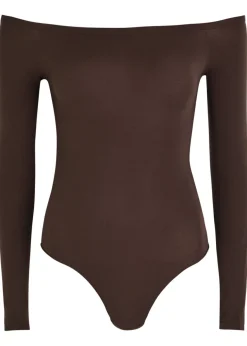 Off-the-shoulder stretch-nylon bodysuit