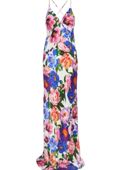 Olive floral-print satin maxi dress