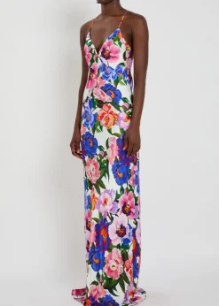 Olive floral-print satin maxi dress