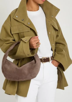 Olivia medium snake-effect suede and leather top handle bag