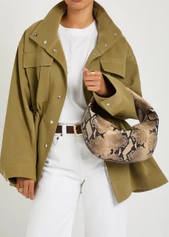 Olivia medium snake-effect suede and leather top handle bag