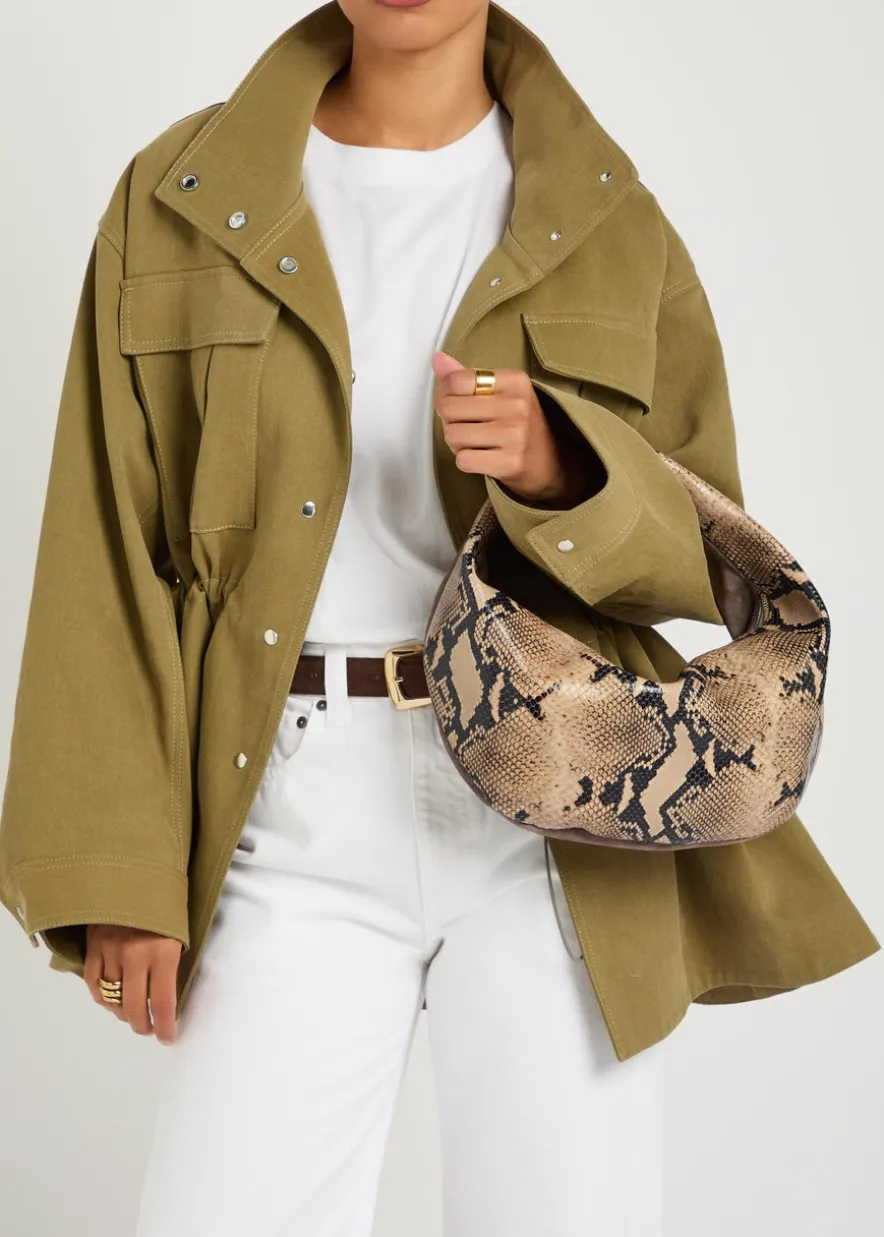 Olivia medium snake-effect suede and leather top handle bag