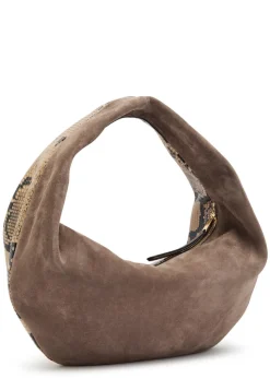 Olivia medium snake-effect suede and leather top handle bag