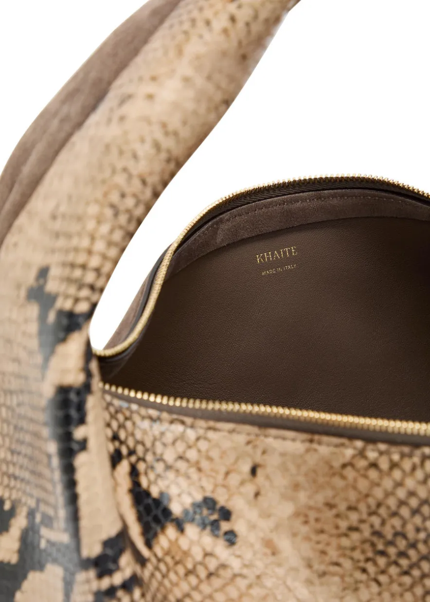 Olivia medium snake-effect suede and leather top handle bag