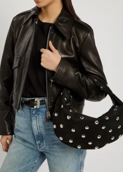 Olivia medium studded suede top handle bag