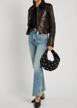 Olivia medium studded suede top handle bag