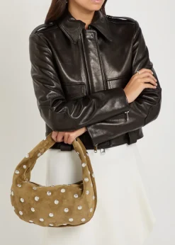 Olivia medium studded suede top handle bag