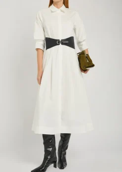Olson belted cotton-blend poplin midi shirt dress
