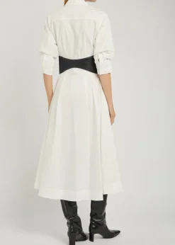 Olson belted cotton-blend poplin midi shirt dress