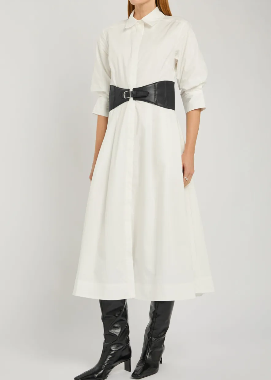 Olson belted cotton-blend poplin midi shirt dress