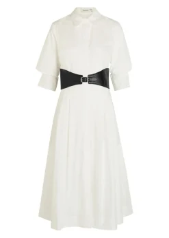 Olson belted cotton-blend poplin midi shirt dress