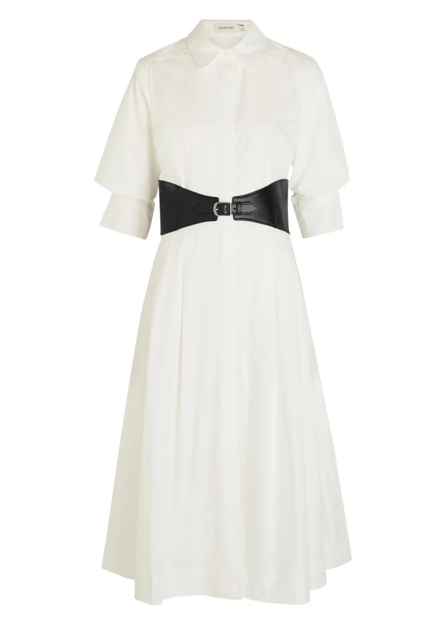 Olson belted cotton-blend poplin midi shirt dress