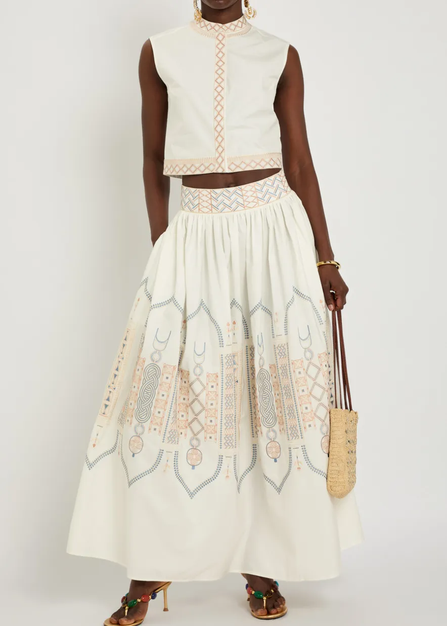 Ombretta embroidered cotton-blend midi skirt