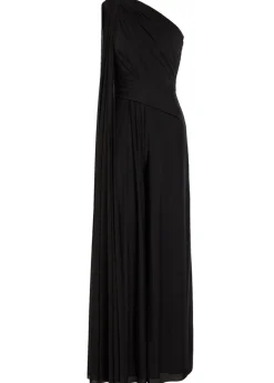 One shoulder draped mesh jumpsuit