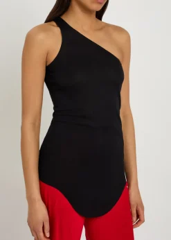 One-shoulder fine-knit tank