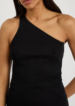 One-shoulder fine-knit tank