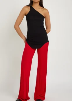 One-shoulder fine-knit tank