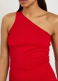 One-shoulder fine-knit tank