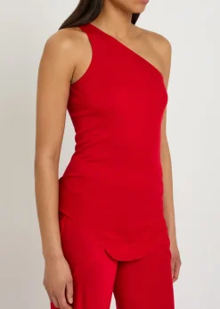 One-shoulder fine-knit tank