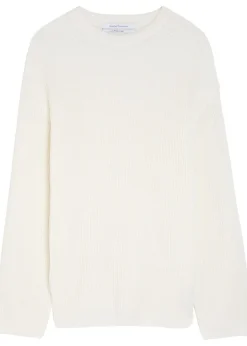 Open-knit cotton and linen-blend jumper