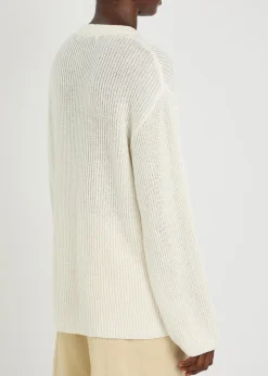 Open-knit cotton and linen-blend jumper