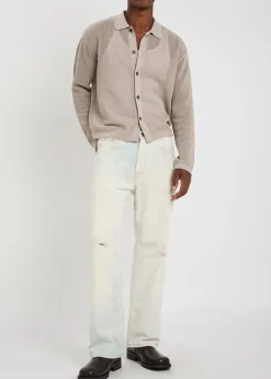 Open-knit linen and cotton-blend cardigan