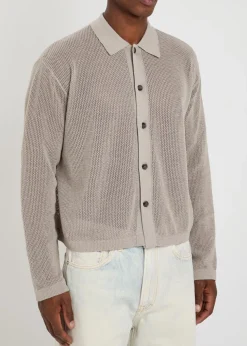 Open-knit linen and cotton-blend cardigan