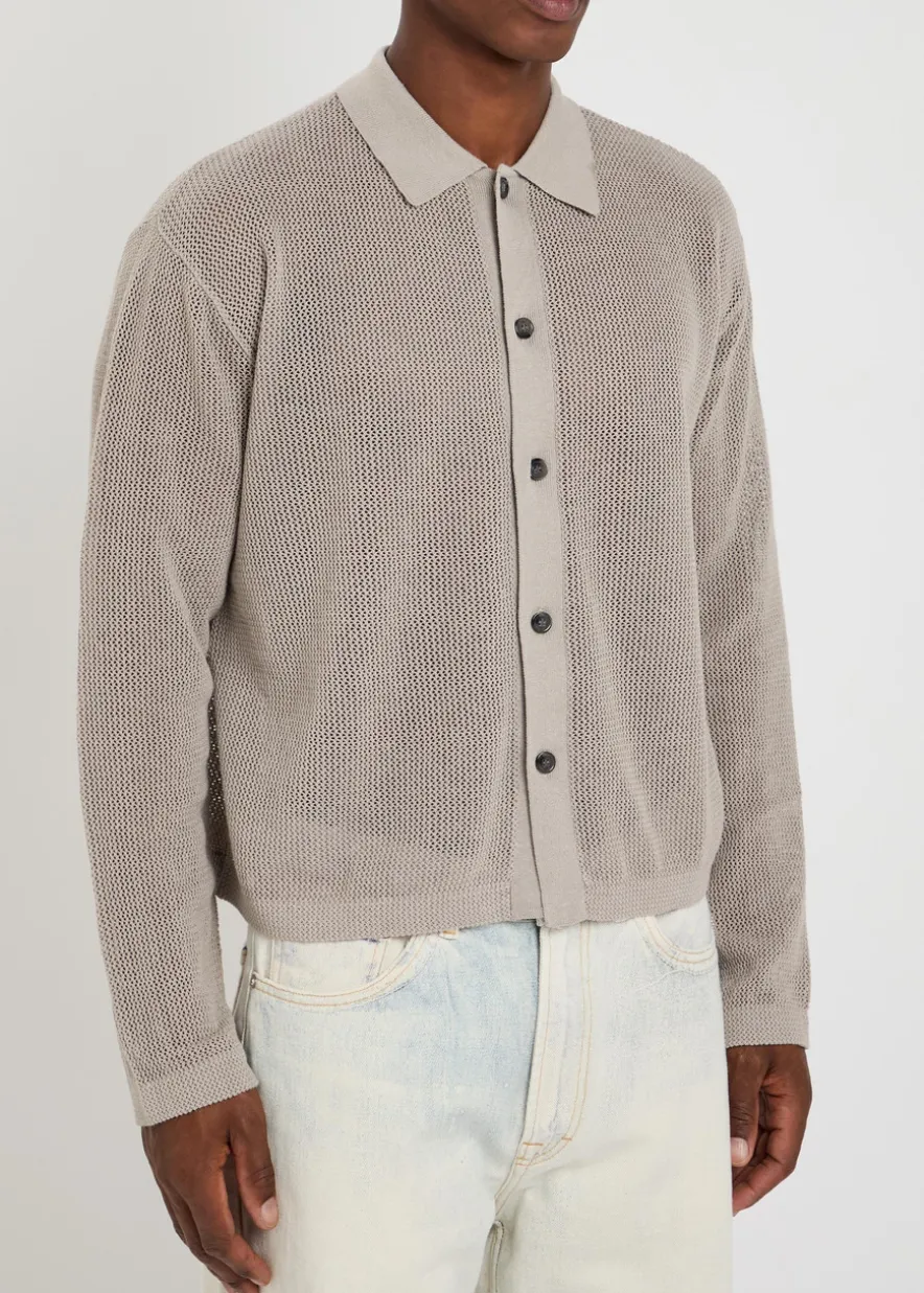 Open-knit linen and cotton-blend cardigan
