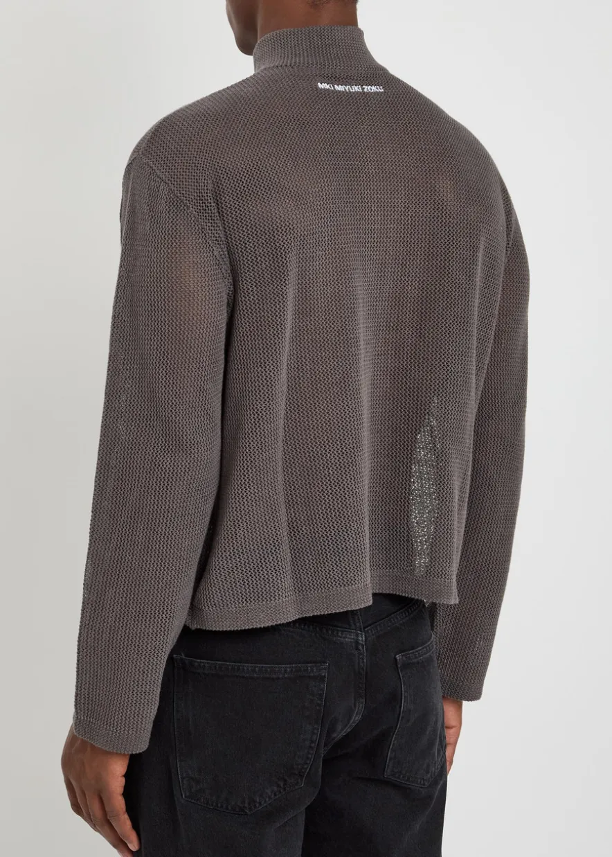 Open-knit linen and cotton-blend cardigan