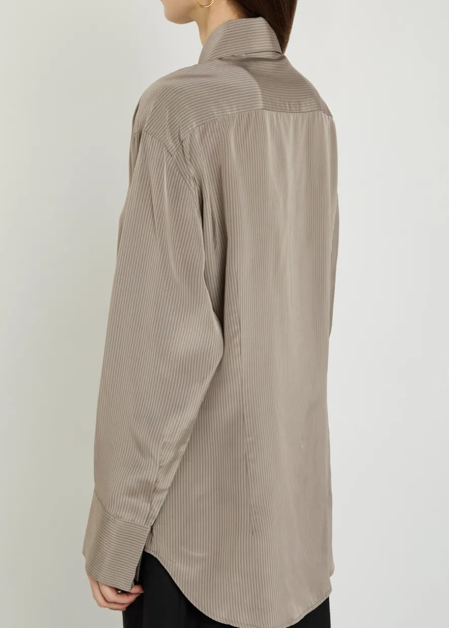 Open sleeve striped woven shirt