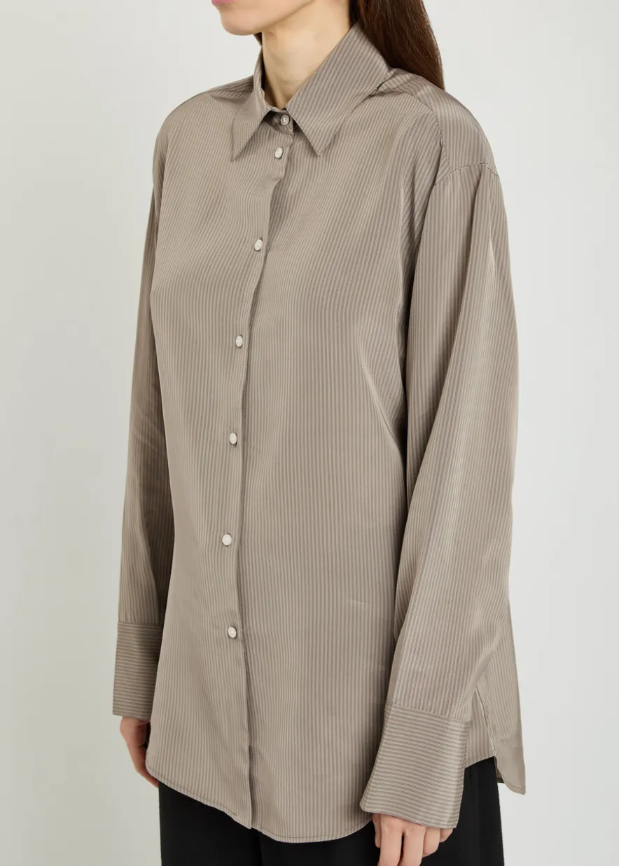 Open sleeve striped woven shirt