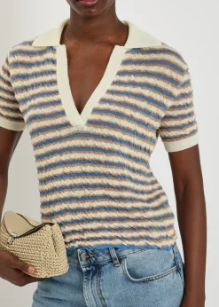 Ophelia striped fine-knit polo top